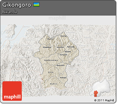 Shaded Relief 3D Map of Gikongoro, lighten