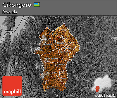 Physical Map of Gikongoro, darken, desaturated