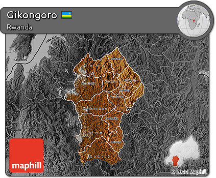 Physical Map of Gikongoro, darken, desaturated