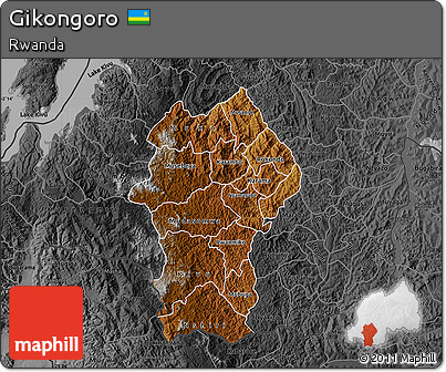 Physical Map of Gikongoro, darken, desaturated