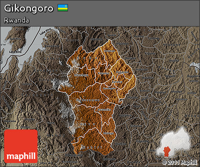 Physical Map of Gikongoro, darken, semi-desaturated