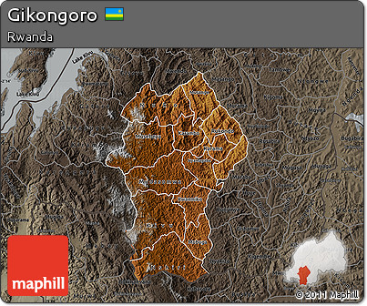 Physical Map of Gikongoro, darken, semi-desaturated