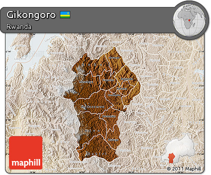 Physical Map of Gikongoro, lighten
