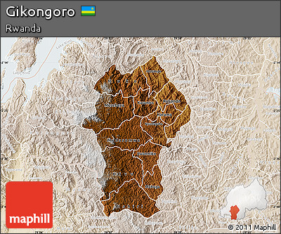 Physical Map of Gikongoro, lighten