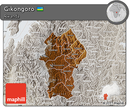 Physical Map of Gikongoro, lighten, semi-desaturated