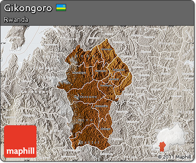 Physical Map of Gikongoro, lighten, semi-desaturated