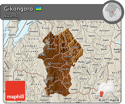 Physical Map of Gikongoro, shaded relief outside