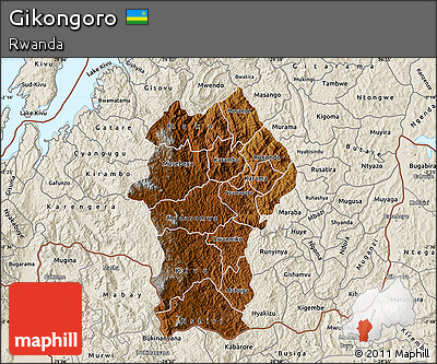 Physical Map of Gikongoro, shaded relief outside