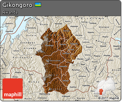 Physical Map of Gikongoro, shaded relief outside