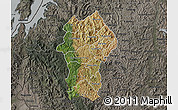 Satellite Map of Gikongoro, darken, semi-desaturated