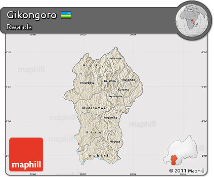 Shaded Relief Map of Gikongoro, cropped outside