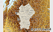 Shaded Relief Map of Gikongoro, physical outside