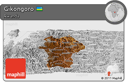 Physical Panoramic Map of Gikongoro, lighten, desaturated