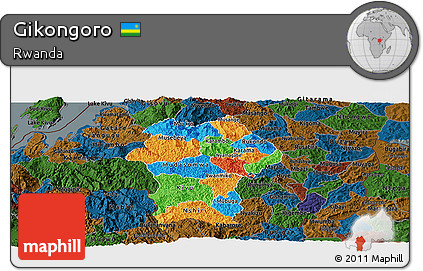 Political Panoramic Map of Gikongoro, darken