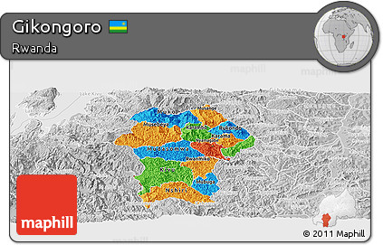 Political Panoramic Map of Gikongoro, lighten, desaturated