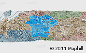 Political Shades Panoramic Map of Gikongoro, semi-desaturated