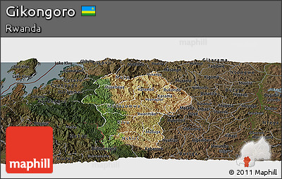 Satellite Panoramic Map of Gikongoro, darken