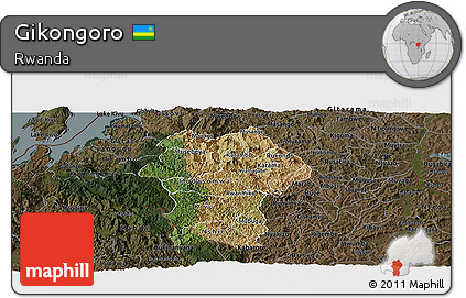 Satellite Panoramic Map of Gikongoro, darken