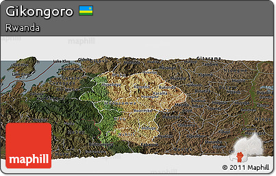Satellite Panoramic Map of Gikongoro, darken