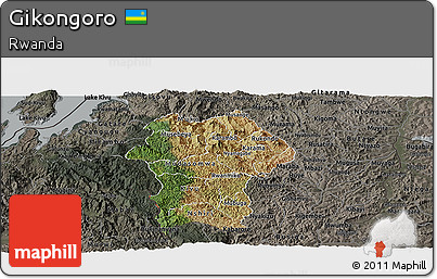 Satellite Panoramic Map of Gikongoro, darken, semi-desaturated
