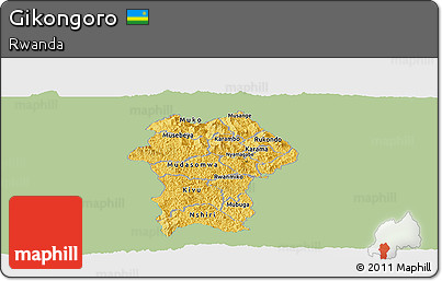 Savanna Style Panoramic Map of Gikongoro, single color outside