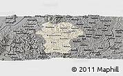 Shaded Relief Panoramic Map of Gikongoro, darken, semi-desaturated