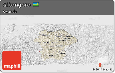 Shaded Relief Panoramic Map of Gikongoro, lighten, desaturated