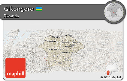 Shaded Relief Panoramic Map of Gikongoro, lighten