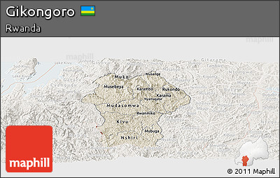 Shaded Relief Panoramic Map of Gikongoro, lighten
