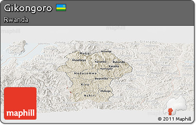 Shaded Relief Panoramic Map of Gikongoro, lighten