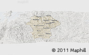 Shaded Relief Panoramic Map of Gikongoro, lighten, semi-desaturated