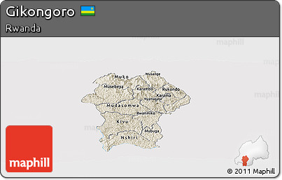 Shaded Relief Panoramic Map of Gikongoro, single color outside
