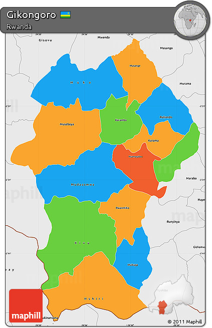 Political Simple Map of Gikongoro, single color outside, borders and labels