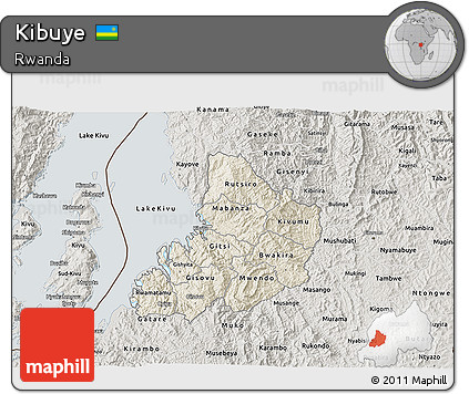 Shaded Relief 3D Map of Kibuye, semi-desaturated