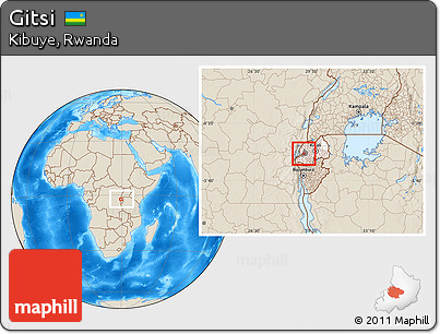 Shaded Relief Location Map of Gitsi, highlighted country, highlighted parent region, within the entire country