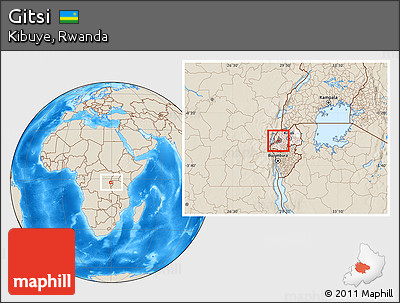 Shaded Relief Location Map of Gitsi, highlighted country, highlighted parent region, within the entire country