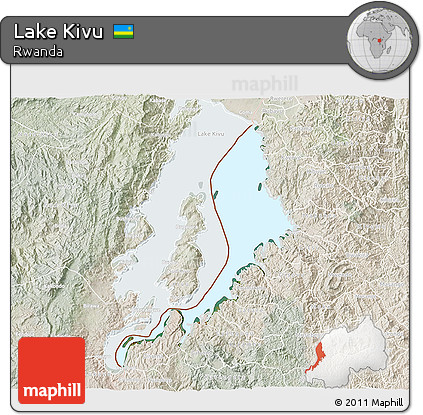 Satellite 3D Map of Lake Kivu, lighten