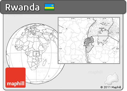 Gray Location Map of Rwanda, blank outside, hill shading inside