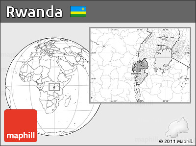 Gray Location Map of Rwanda, blank outside, hill shading inside