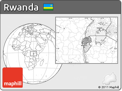 Gray Location Map of Rwanda, blank outside, hill shading inside