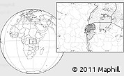Gray Location Map of Rwanda, blank outside, hill shading inside