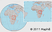 Gray Location Map of Rwanda, within the entire continent