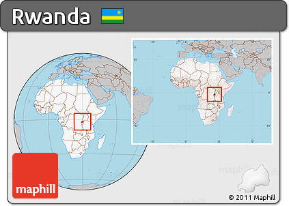 Gray Location Map of Rwanda, highlighted continent, within the entire continent