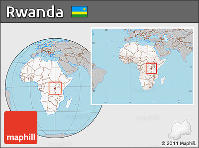 Gray Location Map of Rwanda, highlighted continent, within the entire continent