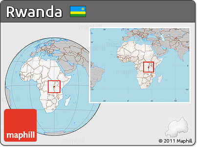 Gray Location Map of Rwanda, highlighted continent, within the entire continent