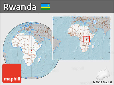 Gray Location Map of Rwanda, highlighted continent, within the entire continent, hill shading