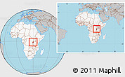 Gray Location Map of Rwanda, highlighted continent, within the entire continent