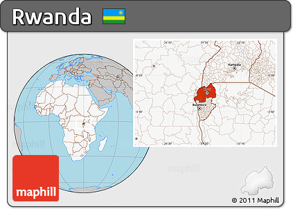 Gray Location Map of Rwanda, highlighted continent