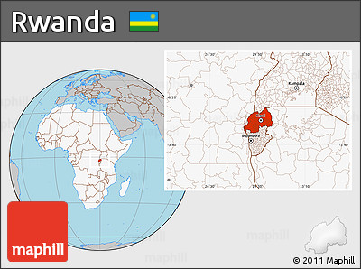 Gray Location Map of Rwanda, highlighted continent
