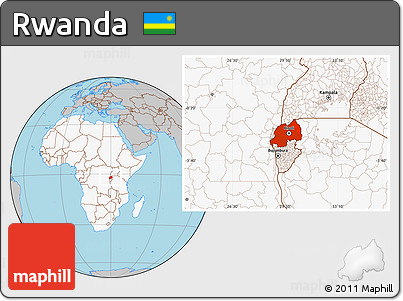 Gray Location Map of Rwanda, highlighted continent
